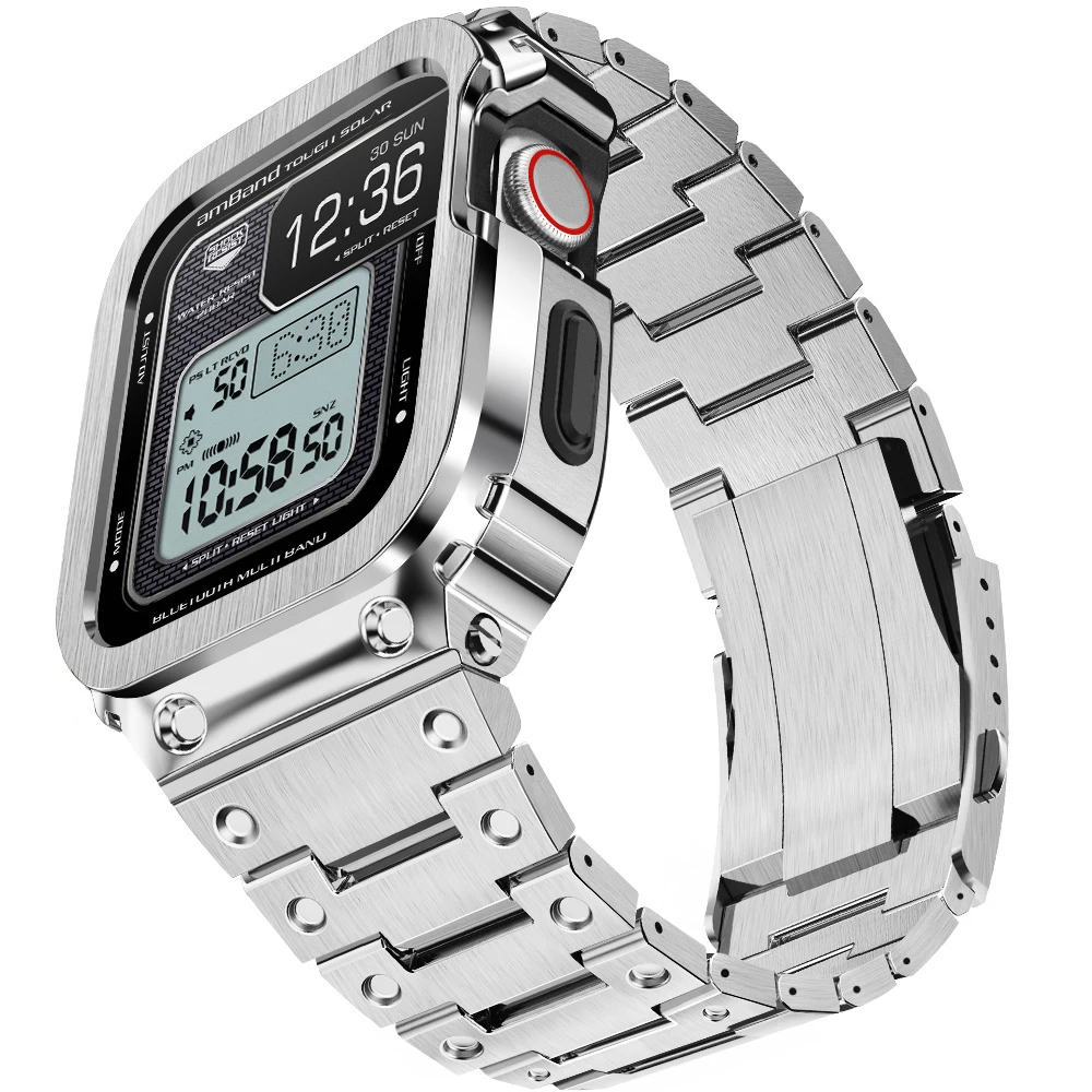 Business Stainless Steel Modification Kit Case Band For Apple Watch 8 7 6 5 4 SE 45mm 44mm Refit Mod ApplCasio Bezel Cover Strap