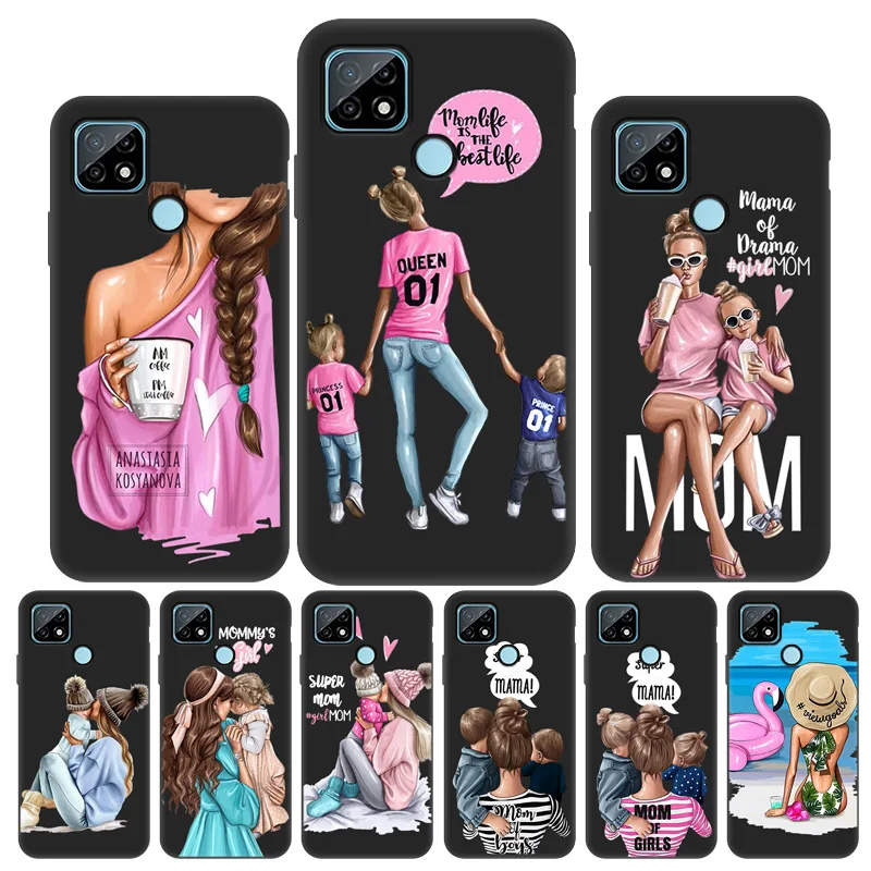 

Realme 8 7 6 Pro Cases Silicon Mom Baby Girl Painted Phone Fundas OPPO Realme C21 5 X2 X7 Pro C25 C3 6i X Lite XT Cover Coque