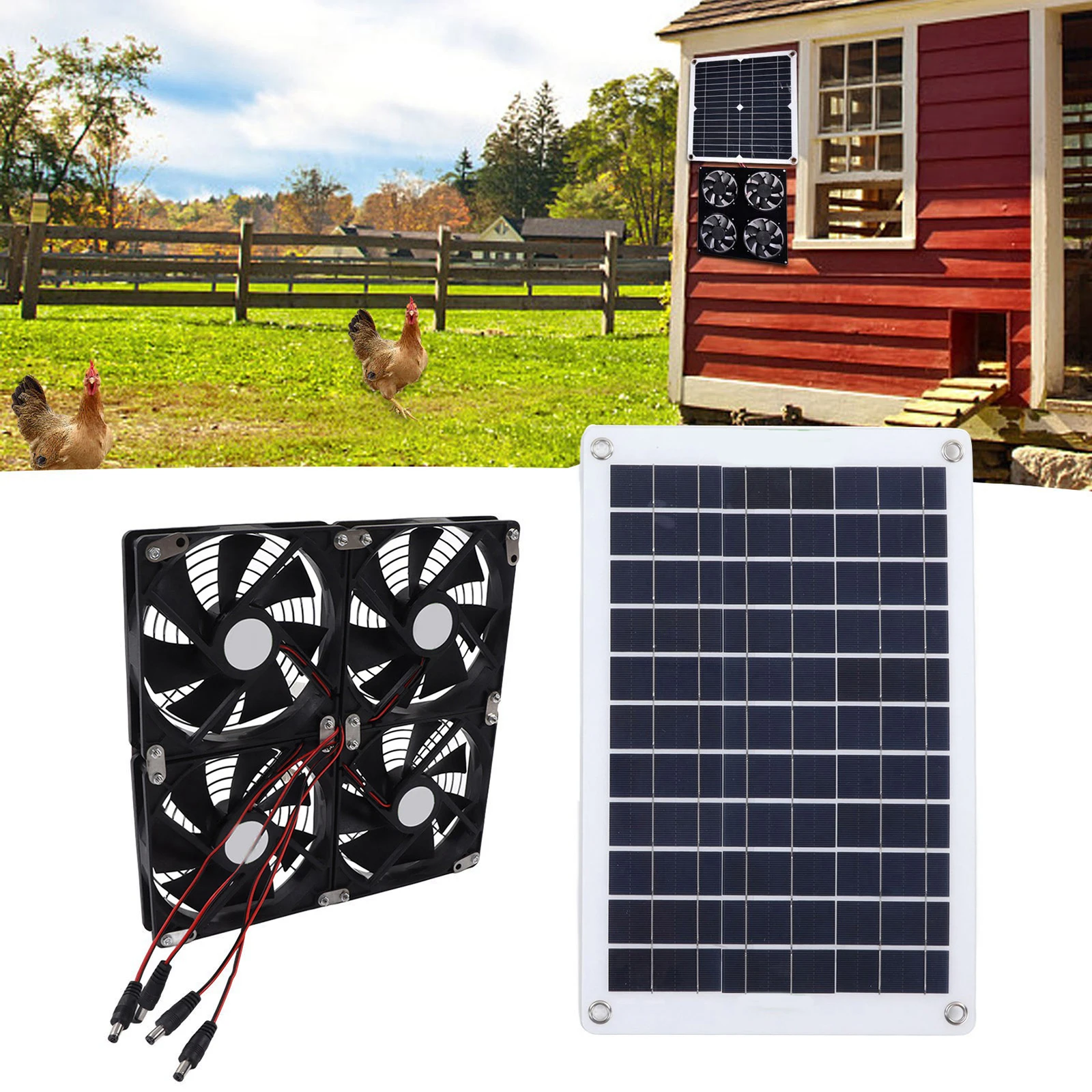 Solar Panel Fan Kit 18V 50W Portable Solar Ventilation Fan Solar Fan Chicken Coop Greenhouse Shed Pet House Window Exhaust