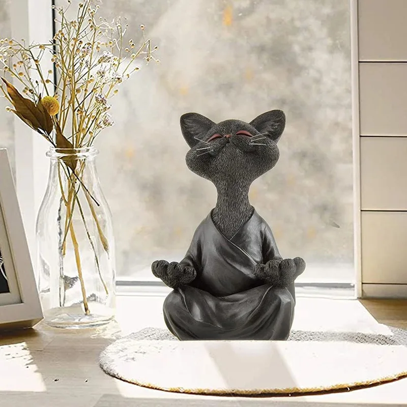 

Whimsical Black Buddha Cat Figurine Meditation Yoga Collectible Happy Cat Decor Art Sculptures Outdoor Garden Statues Figurines