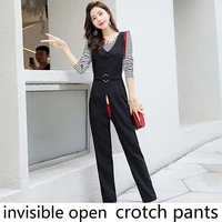 open seat pants suspender pants for women 2021 spring and autumn new korean style high waist loose invisible zipper pants