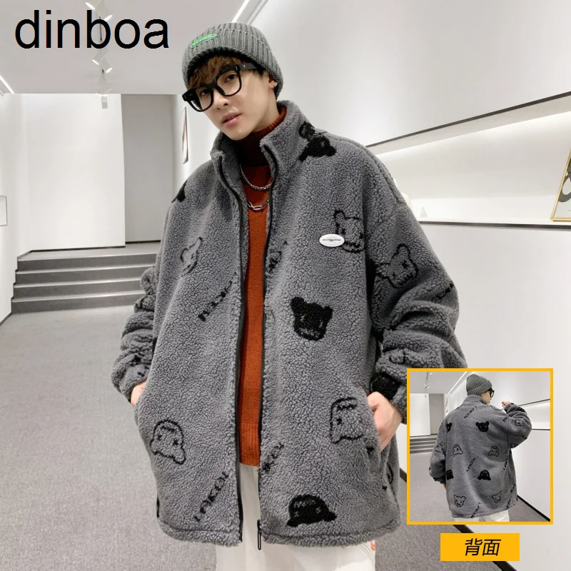 

Куртка Dinboa мужская с вышивкой, теплая парка свободного покроя из овечьей шерсти, модная уличная одежда с воротником-стойкой, зима