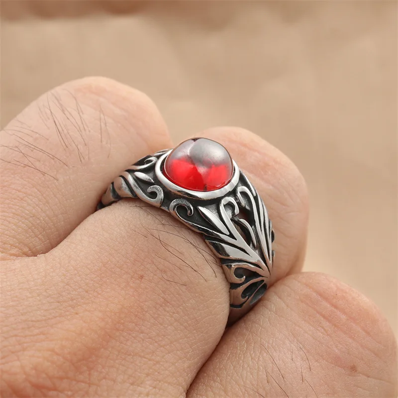 

Simple Retro Style Inlaid Ruby Unisex Stainless Steel Ring Casual Party All Matching Jewelry Accessories Birthday Gift