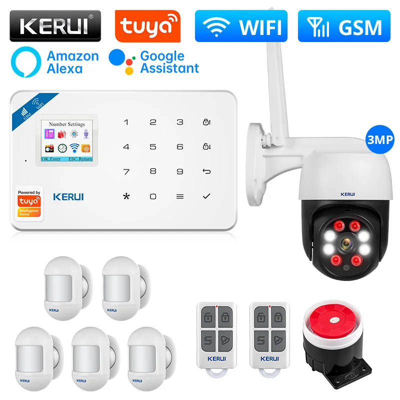 

KERUI W181 сигнализация центральный блок WIFI GSM сигнализация Tuya умный беспроводной дверной датчик охранная поддержка Alexa и Google управление приложением