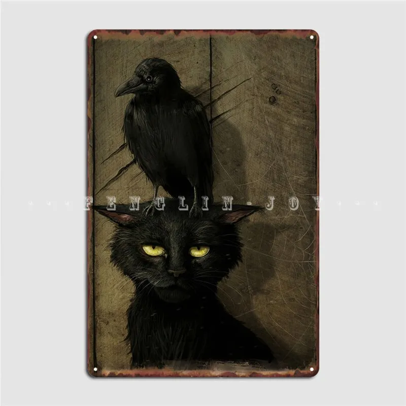 

Ворон и кошка, металлический знак, создание фотостены, пещера, плакат, жестяной знак, плакат