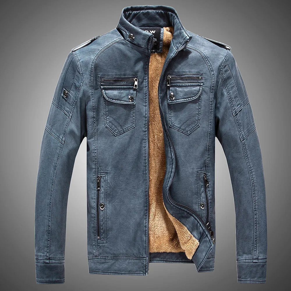 

Winter Men Bomber Jackets Casual Military Male Outwear Fleece Thick Warm Retro Distressed Jacket Mens Pu Leather Baseball Jacket