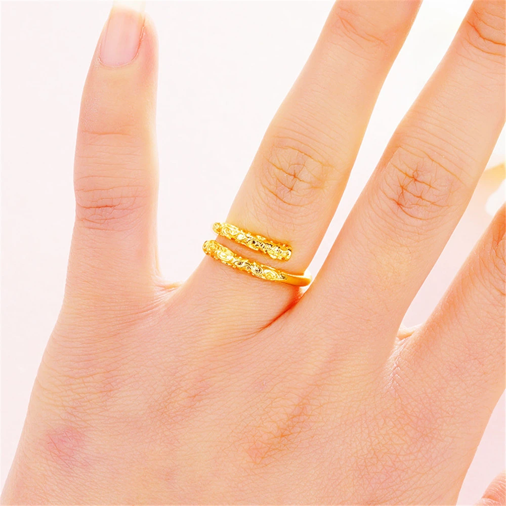 Женское позолоченное кольцо Винтажное с гравировкой дракона регулируемое