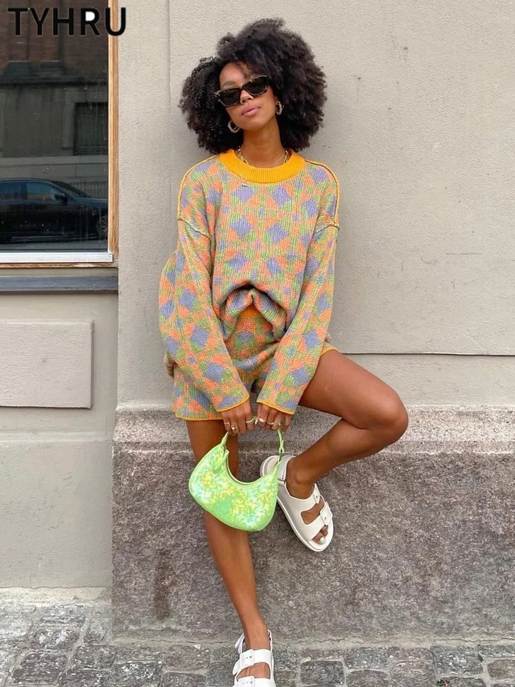 

Женский трикотажный свитер TYHRU, Повседневный пуловер с длинным рукавом, комплект из двух предметов для лета и весны