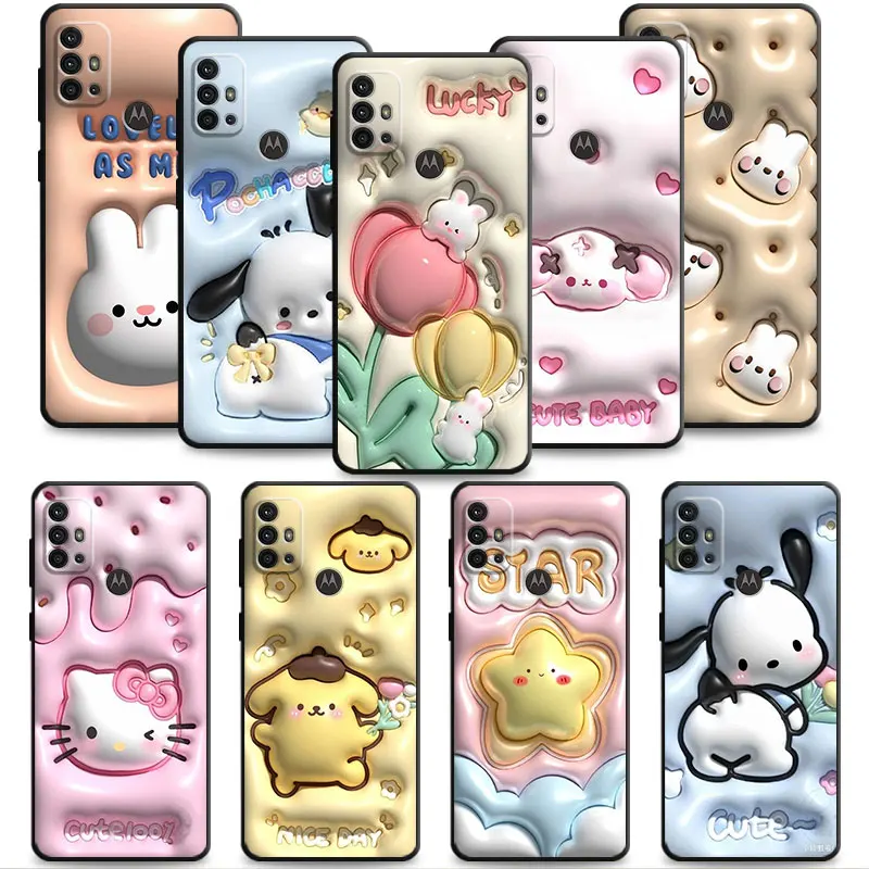 

For Motorola G60 G30 G22 One Fusion Edge 20 Lite G9 Play G60s G200 5G G31 G9 Plus Hello Kitty White 3D Pattern Phone Cases