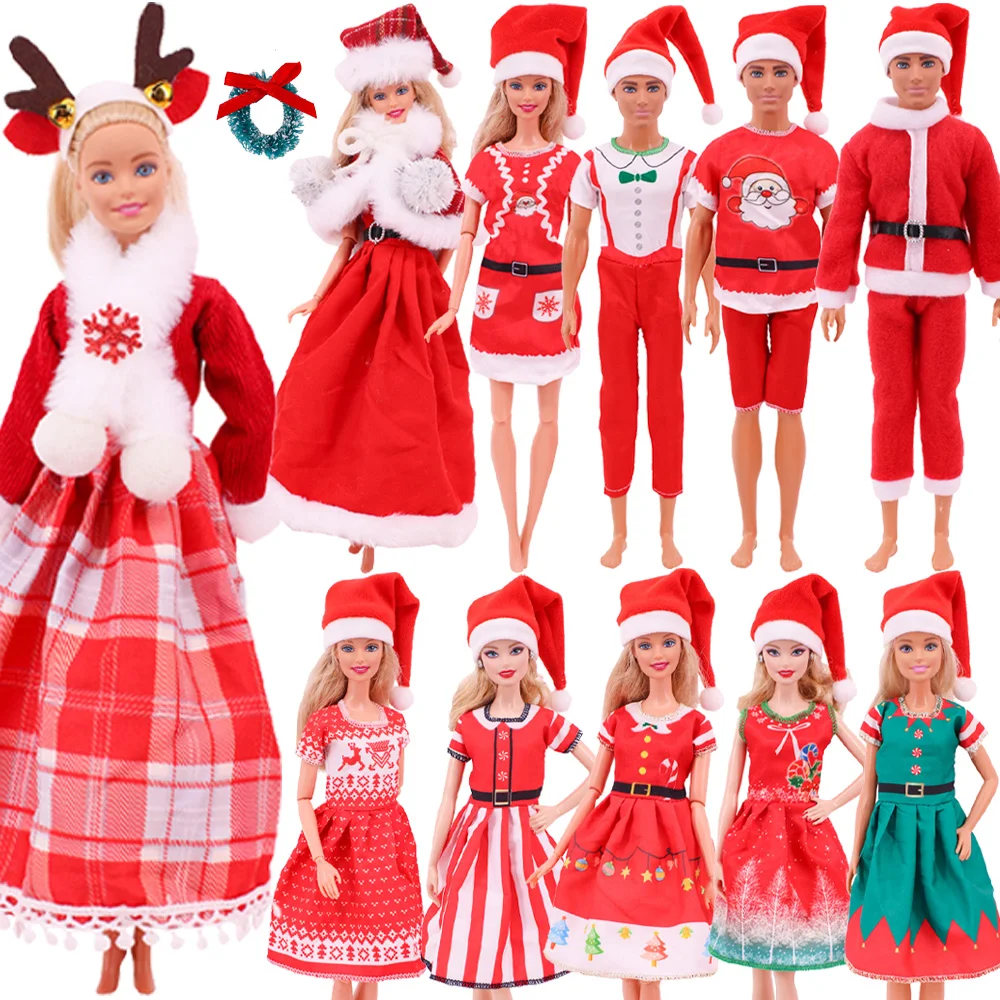 Barbies Christms Clothes &9Pcs Set Of Christmas Toy Accessories Red Christms Doll Clothes For Ken BJD&Barbies Doll  Accessories