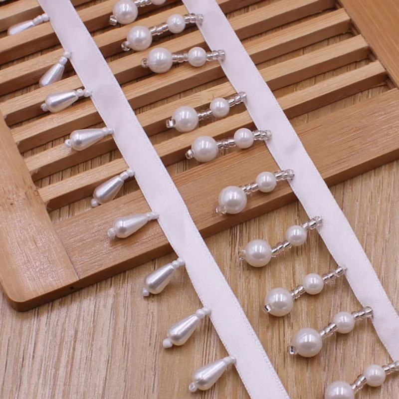

10 Yards small fragrant style pearl webbing DIY ethnic style Hanfu beaded lace