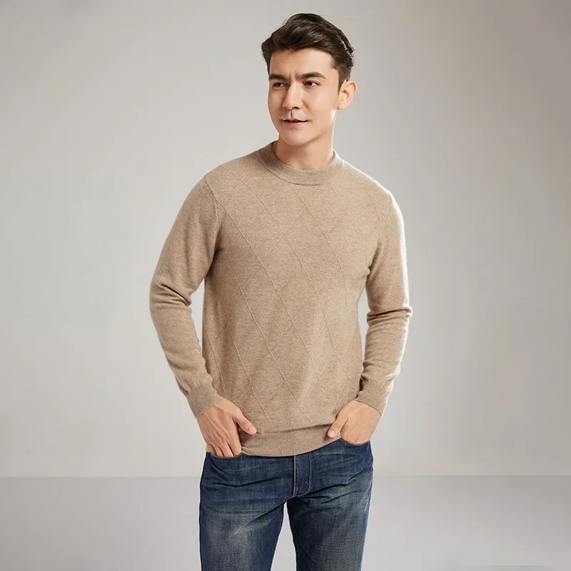 Новое поступление осенне-зимний мужской вязаный топ из 100% шерсти с круглым