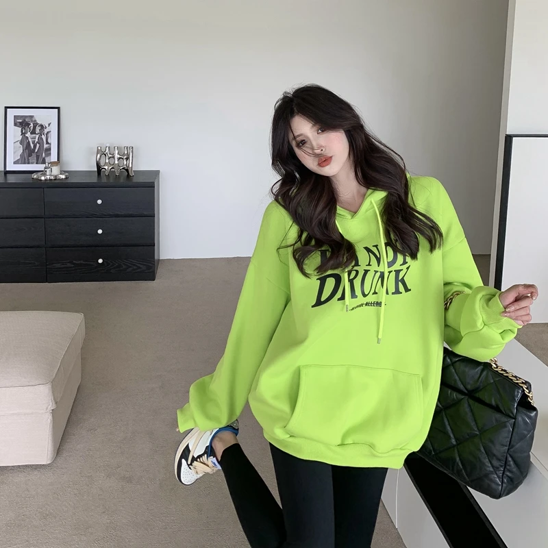 

2010 women thick and velvet mid-length oversize drawstring hooded Sweatshirts