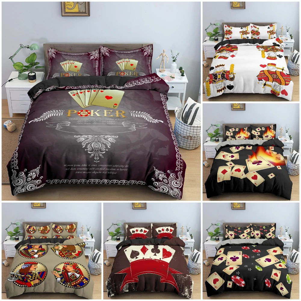 

3D Playing Cards Pattern Bedding Set Luxury Cozy Duvet Cover Set King Queen Full Size Quilt Cover Pillowcase Bedclothes 2/3Pcs