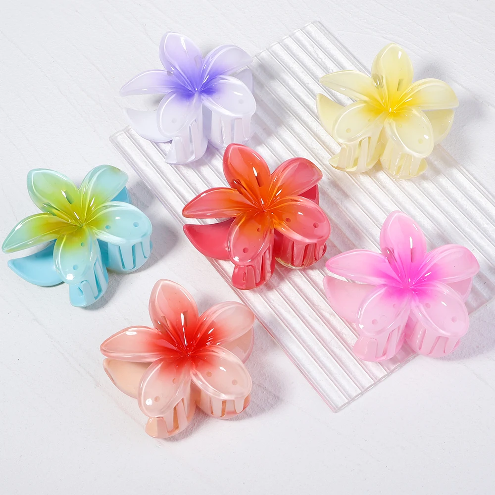 

Cute Summer Gradient Flower Acrylic Hair Clip for Women Sweet Ponytail Hair Claw Shark Hairpin Barrettes Girls Hair Accessories