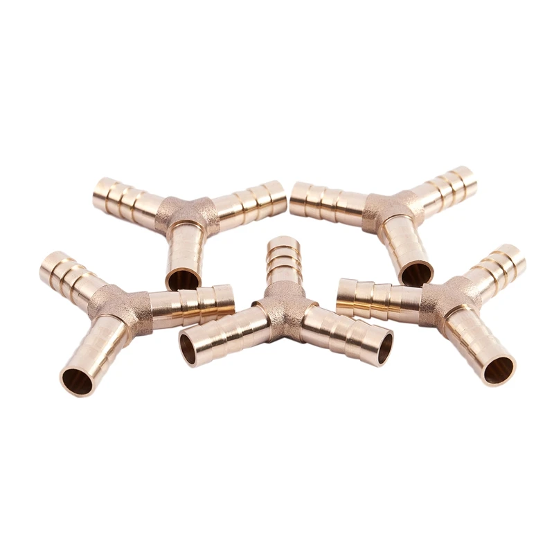 

5Pcs 8Mm 3 Ways Y-Piece Brass Air Gas Hose Barb Connector Tube Coupler