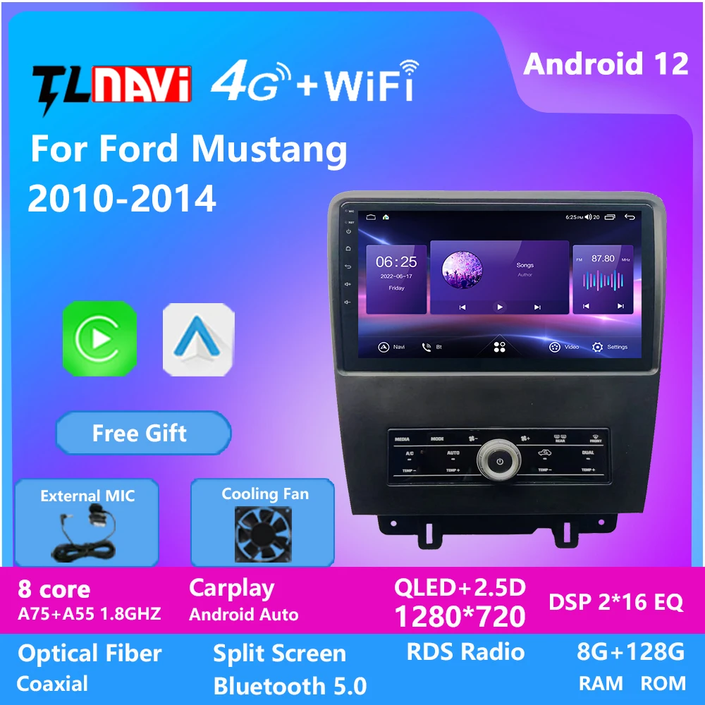 

8 + 128G Android 12 для Ford Mustang 2010 2011 2012 2013 2014 Автомобильный мультимедийный плеер радио GPS-навигация головное устройство