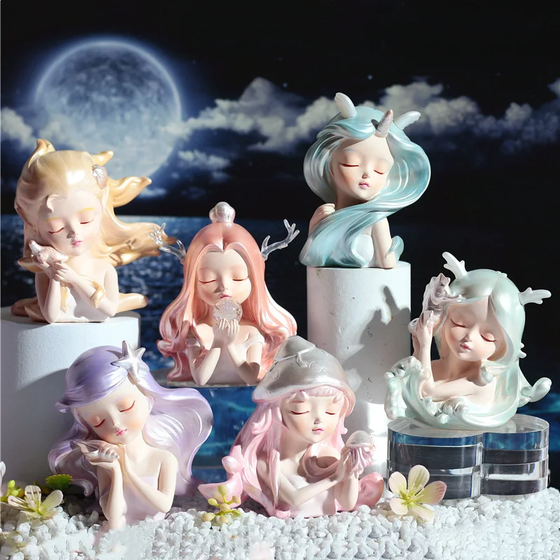 Creative Ocean Girl Miniature Figurine Character Car Ornament Decor Crafts Birthday Gifts Bake Cake Ornaments Home Decoration
