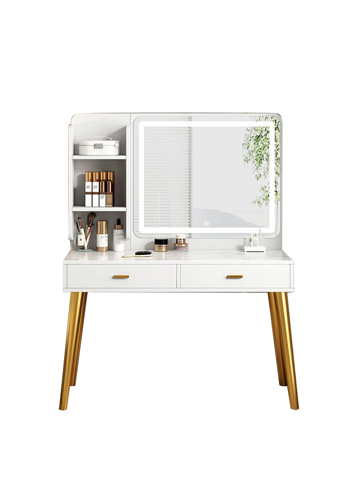 

Home Bedroom Double Drawer Dressing Table With LED Makeup Mirror 80*40*130CM