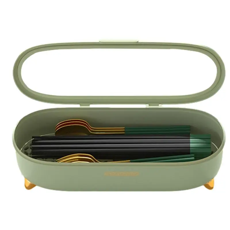 

Cutlery Storage Box Kitchen Silverware Drainage Tray With Lid Counter Chopsticks Spoons Table Knives Forks Organization For
