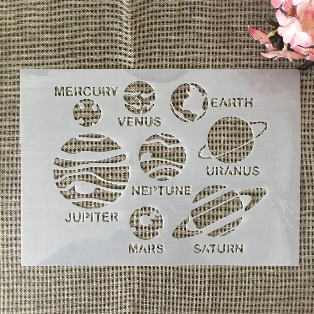 

A4 29cm Solar System Planets DIY Layering Stencils Wall Painting Scrapbook Coloring Embossing Album Decorative Template