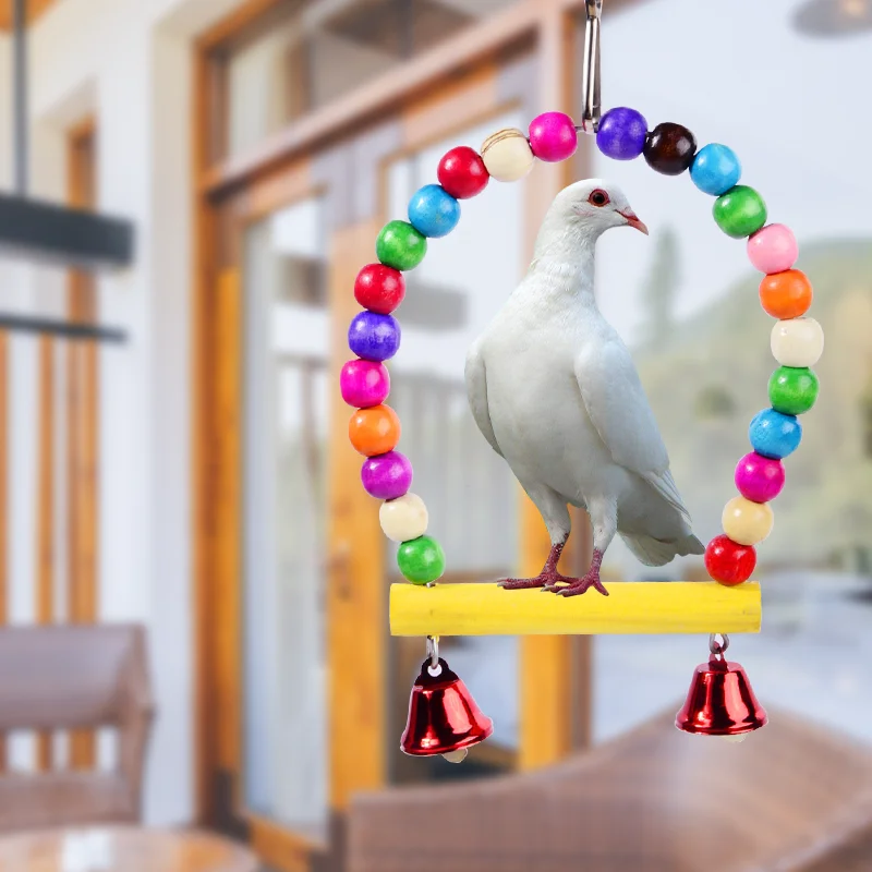 

Birds Toys for Parrots Swing Toy Colorful Beads Toys With Bells Parrot Bird Toys Hanging Cage Toys for Birds Pet Accessories
