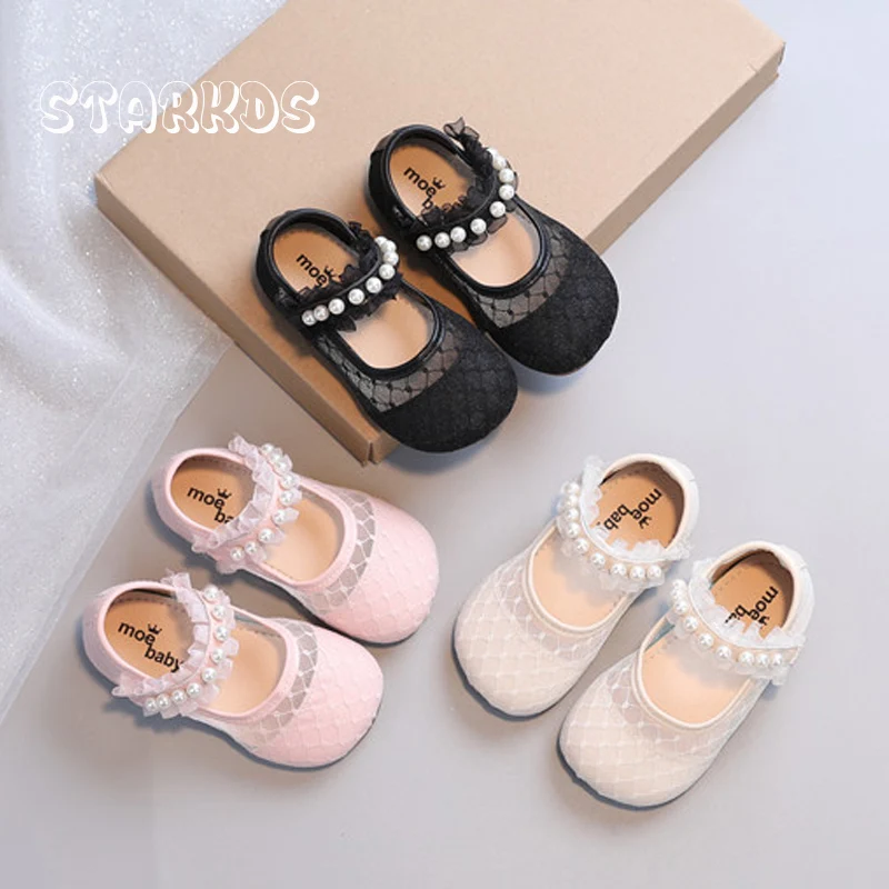 Wedding Party White Lace Shoes For Baby Girls 2022 New Breathable Summer Ballet Flats Kids Cute Pearl Mary Janes Chaussures enlarge