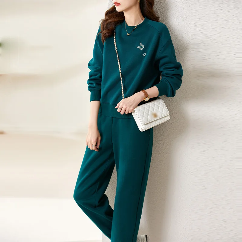 Vimly Women Sports Sweatshirt 2 Pcs Sets Long Pants O-Neck Tops Female Fashion Two-piece Suit Casual Female Cothing Sets V7308