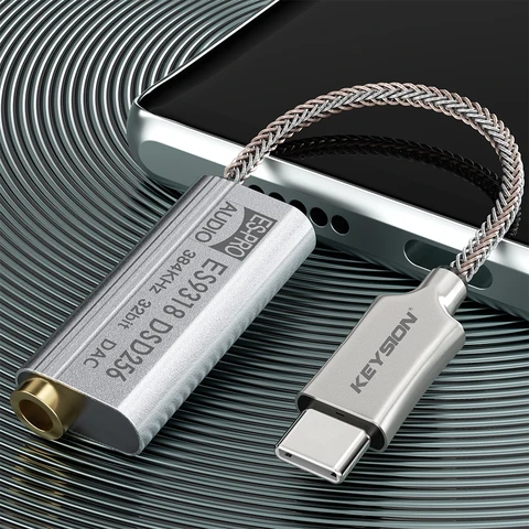 KEYSION ES9318 DSD256 HIFI DAC усилитель для наушников USB Type C до 3,5 мм аудио адаптер 32bit 384 кГц декодер для iPhone 15 Pro Max