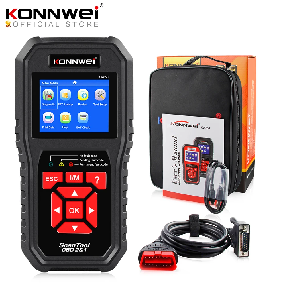 

KONNWEI KW850 OBD2 Car Diagnostic Scanner Tools OBD 2 Auto Diagnostic Tool Check Engine Automotive Car Scanner Code Reader Black