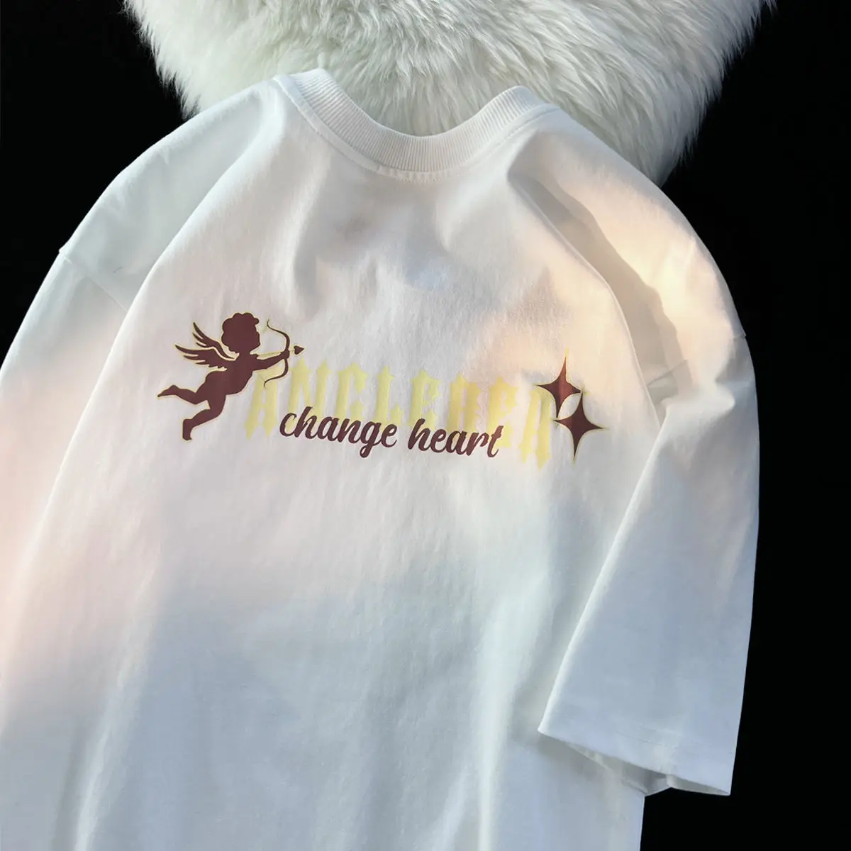 Футболка женская в стиле ретро с Купидоном Свободный Топ коротким рукавом