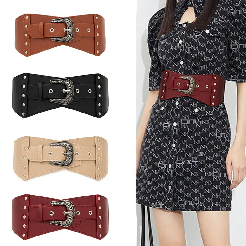 2023 New Fashion Women's Waist Belt Wide Elastic Dress Belts with Buckle Ladies Luxury Brand Leather Waistband Ceinture Femme