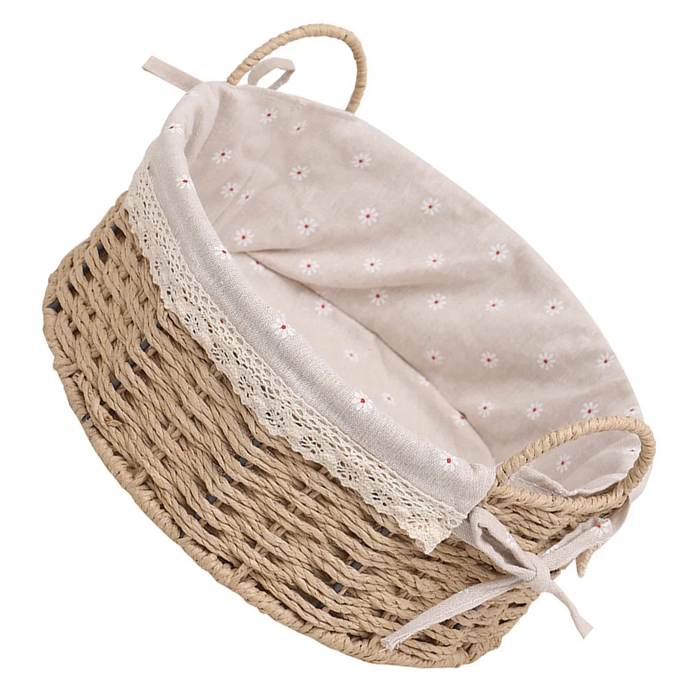 

Basket Woven Wicker Storage Handle Fruitliner Bin Seagrass Bowl Rattan Hyacinth Baske Tray Bread Vintage Serving Decorative