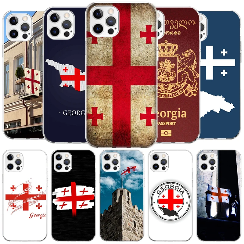 Чехол для телефона с флагом Грузии iPhone 16 15 14 13 12 Mini 11 Pro Max X XS 7 Plus 8 + SE 2020 Soft Fundas Shell
