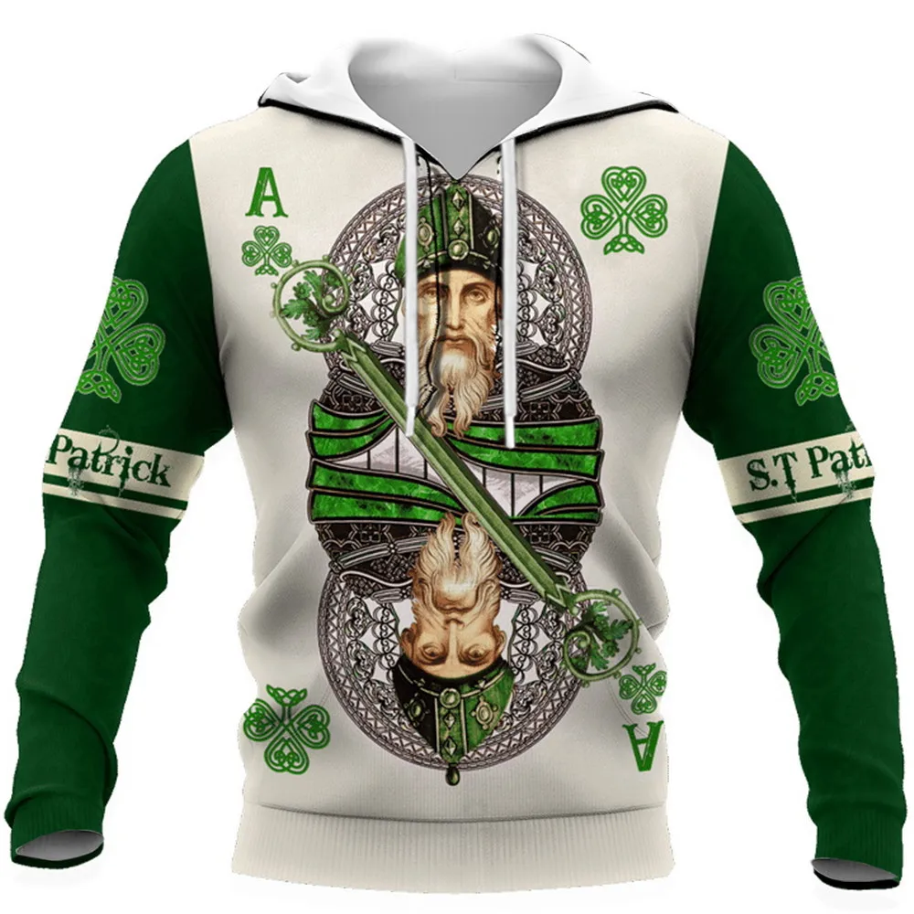 

CLOOCL Irish Saint Patrick Day Hoodies Lucky Leaf 3D Graphics Pullovers Sweatshirts Men For Women Clothing Sportswear