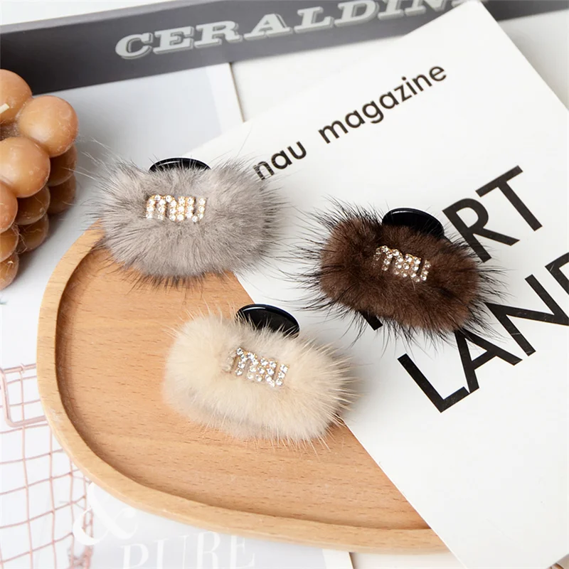 

Women's New Mink Hairpin 100% Mink Hairpin Cute Versatile Hairpin Japanese and Korean Women's Simple Mini Shark Clip Headwear