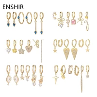enshir gold color 6 piece hoop earrings set for women geometric zircon earrings jewelry new