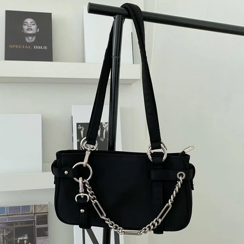 

HAEX High Quality PU Shoulder Bag Female Fashion 2022 Trend New Design Chains Individuality Ladies Daily Underarm Bolso Mujer