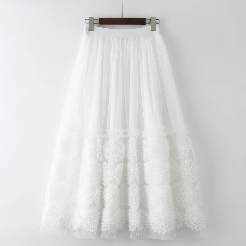 

Women's Black Spring and Summer Tulle Skirt 2022 New Pleated Skirt Heavy Industry Embroidery Lace Stitching Long Fashion Skirt