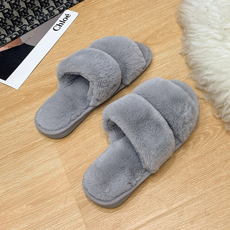 New Winter Women Indoor Cotton Warm Plush Faux Fur Flats Slippers Lady Soft Comfort Shoes Women's Home Slipper
