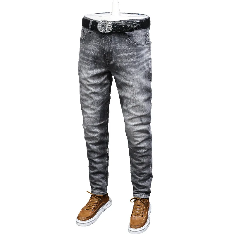 Retro Tide Brand New Slim-Fit Small Straight Washed Gray Casual All-Match Trendy Men'S Denim Jeans Pencil Trousers
