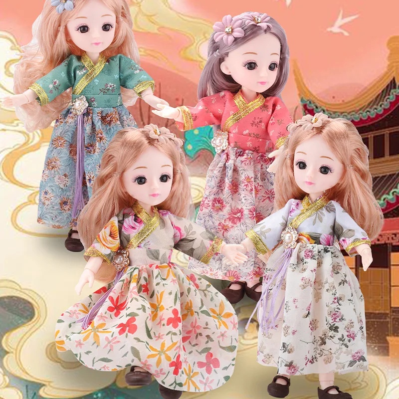 

23cm Antique Costume Bjd Doll 23 Joints 3D Eyes Dolls Princess Girl Play House Toy Chinese Hanfu National Suit DIY Toy Gifts