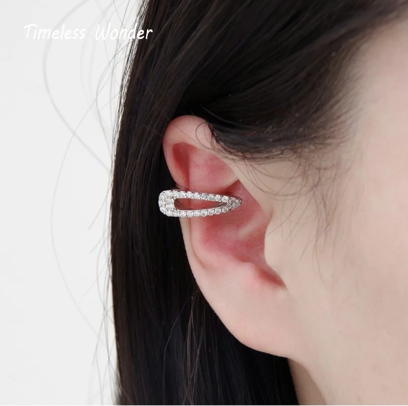 

Timeless Wonder Fancy Zirconia Geo Earcuff Clip Earrings for Women Designer Jewelry Korean Trendy Rare Punk Prom Club Queen 3366