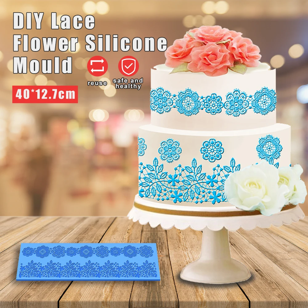 

5 PCS 40x12.7cm Lace Flower Wedding Cake Silicone Beautiful Flower Lace Fondant Mold Mousse Sugar Craft Icing Mat Pastry Tool