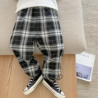 spring autumn boys fashion plaid casual pants 2 7 years kids cotton loose handsome trousers