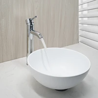 13 inch bathroom ceramic vessel sink round white above counter wash basin bowl combo with silver mixer faucet and waste drain