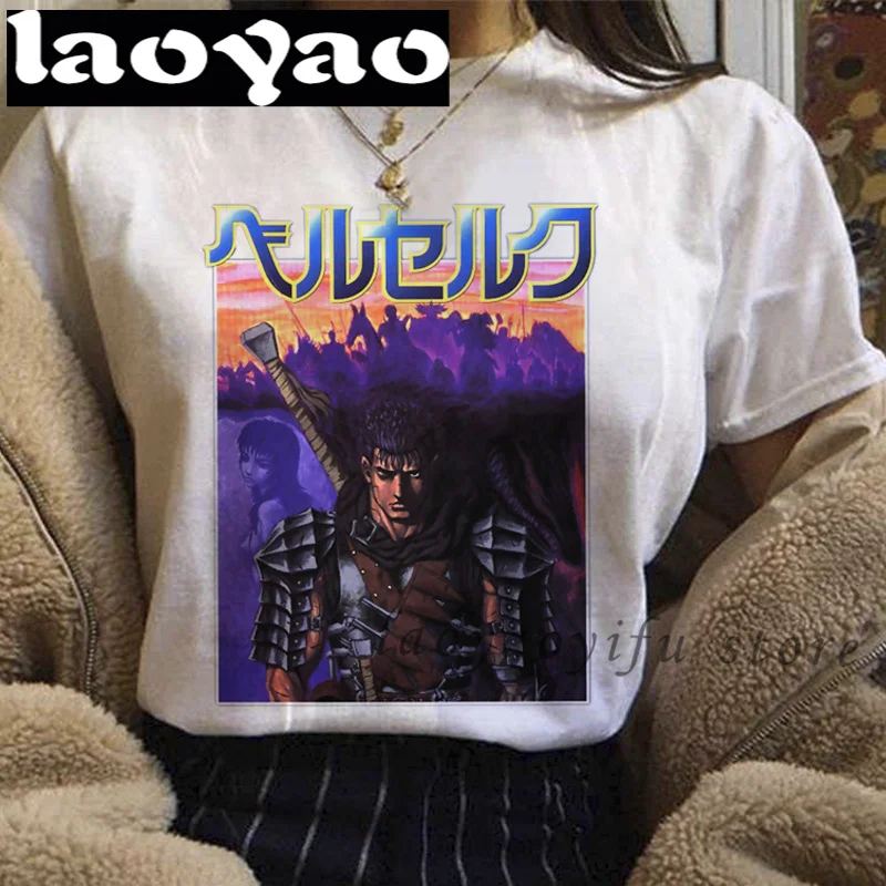 

Футболка мужская винтажная в стиле унисекс, смешная мультяшная рубашка с изображением героев аниме Берсерк кишки, манги, меча, гэтсу, зирта, ...