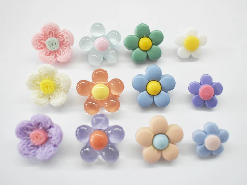 

20/piece 3D Mixed Color Cute Resin Five-petal Flower Flat Back Cabochon Button Handmade DIY Clothing Button