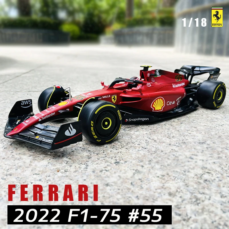 

Модель автомобиля Bburago 1:18, новая модель Ferrari 2022 F1-75 #55 #16 F1, модель автомобиля, имитация, украшение автомобиля, коллекционная Подарочная игрушка