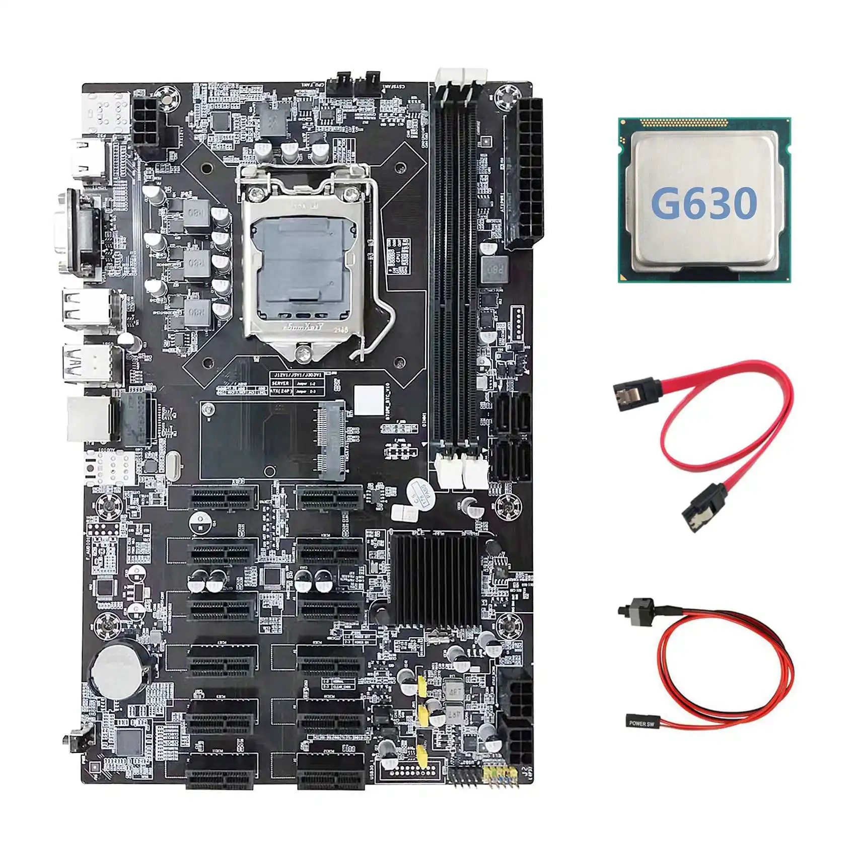 B75 12 PCIE ETH Mining Motherboard+G630 CPU+SATA Cable+Switch Cable LGA1155 MSATA DDR3 B75 BTC Miner Motherboard